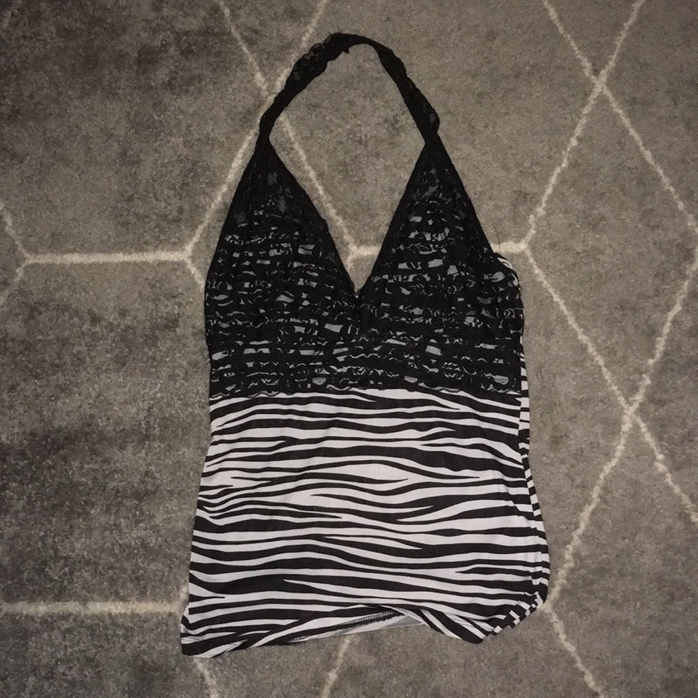 Lipstick brand striped and lace halter